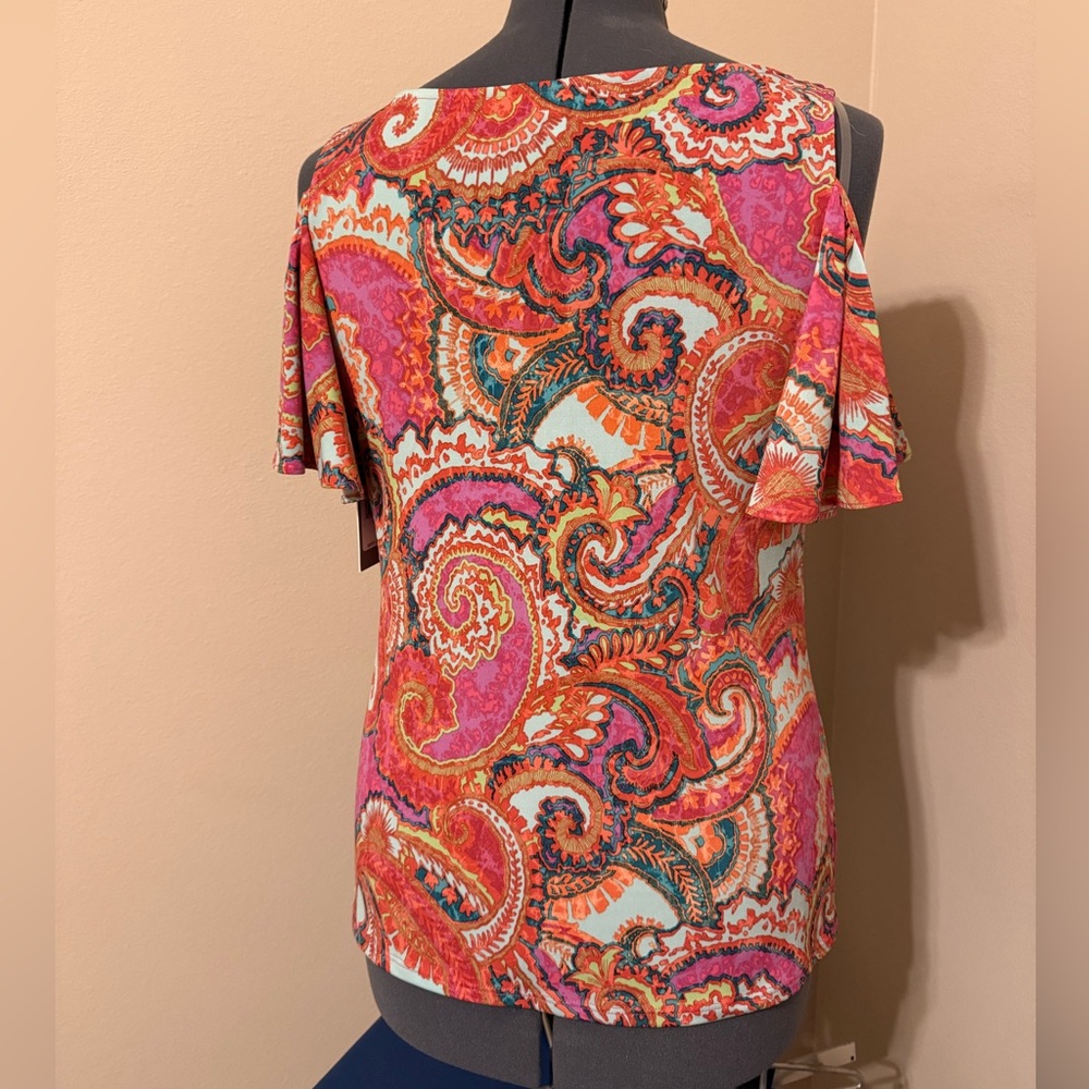 Chaus Multicolor Cold-Shoulder Paisley Blouse. New with tags. - Picture 3 of 6